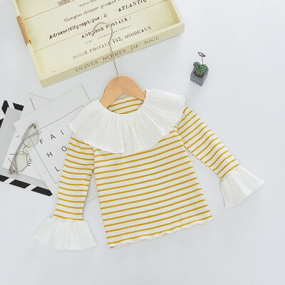Children Cotton Cute Striped Print Lotus Leaf Collar Wear Bottoming Long Sleeved Cotton Casual t-Shirt
Children Cotton Cute Striped Print Lotus Leaf Collar Wear Bottoming Long Sleeved Cotton Casual t-Shirt