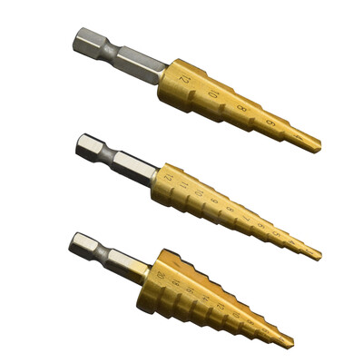 3pcs Stepping Drill Hexagonal Handle Cone Electric Saw Tools HSS Titanium Hole Pagoda Bit Set 
3pcs Stepping Drill Hexagonal Handle Cone Electric Saw Tools HSS Titanium Hole Pagoda Bit Set