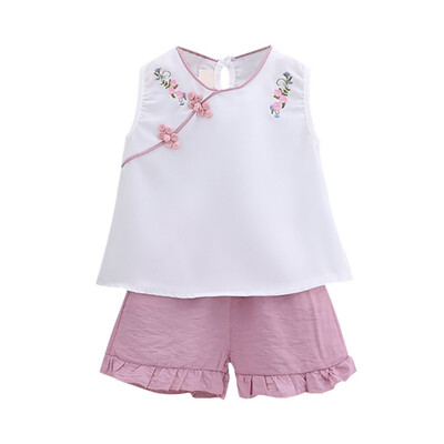 Summer Children Chinese Style Clothes Baby Girls Casual Sleeveless Floral Print T-shirt TopsShorts 2pcs Suits Costume Set
Summer Children Chinese Style Clothes Baby Girls Casual Sleeveless Floral Print T-shirt TopsShorts 2pcs Suits Costume Set