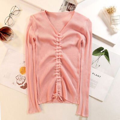 Womens Sweater Autumn And Winter V-neck Slim Versatile Outer Wear Long-sleeved Sweater Pullover Solid Color Drawstring Knit Top
Womens Sweater Autumn And Winter V-neck Slim Versatile Outer Wear Long-sleeved Sweater Pullover Solid Color Drawstring Knit Top