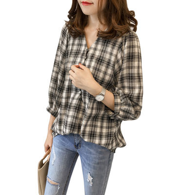 Loose V-neck Plaid College Blouses Shirt Female Lantern sleeve Casual Women Button Tops Plus Size -4XL
Loose V-neck Plaid College Blouses Shirt Female Lantern sleeve Casual Women Button Tops Plus Size -4XL