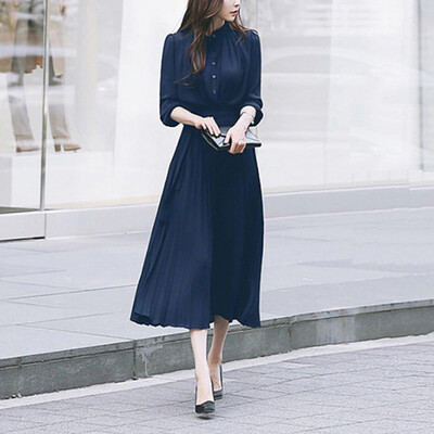 Tailored Women Casual Solid V-Neck Dress Long Sleeve Beam Waist Big Swing Pleated Dress
Tailored Women Casual Solid V-Neck Dress Long Sleeve Beam Waist Big Swing Pleated Dress