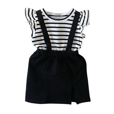2PCS Girl Outfit Summer Fly Sleeve Striped Top Black Suspender Kid Dress Girl Fashion Girl Clothes Set New Arrival
2PCS Girl Outfit Summer Fly Sleeve Striped Top Black Suspender Kid Dress Girl Fashion Girl Clothes Set New Arrival