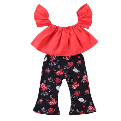 Children Sets for Girls Cotton Red one-neck Top Black Flower Printed Pants High Quality Clothes
Children Sets for Girls Cotton Red one-neck Top Black Flower Printed Pants High Quality Clothes