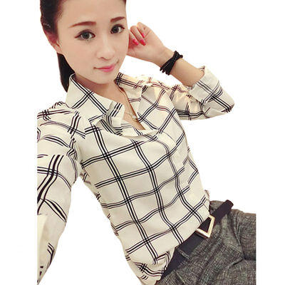 Wholesale Fashion Womens Long Sleeve White Shirts Plaids Pattern Lapel Casual Blouse Tops
Wholesale Fashion Womens Long Sleeve White Shirts Plaids Pattern Lapel Casual Blouse Tops