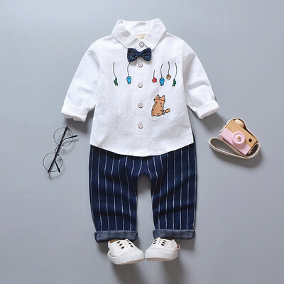 2pcs Baby Clothes Boy Girl HandsomeLong Sleeve Lapel T-shirt Cat Pattern Concise Casual Striped Long Pants Kids Set
2pcs Baby Clothes Boy Girl HandsomeLong Sleeve Lapel T-shirt Cat Pattern Concise Casual Striped Long Pants Kids Set