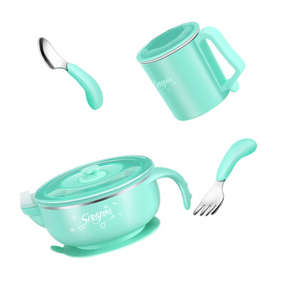 Shus SNUG childrens tableware lunch box fork spoon cup stainless steel combination baby shatter-resistant suction cup bowl complementary food bowl set baby water insulation bowl mint blue S1101A
Shus SNUG childrens tableware lunch box fork spoon cup stainless steel combination baby shatter-resistant suction cup bowl complementary food bowl set baby water insulation bowl mint blue S1101A