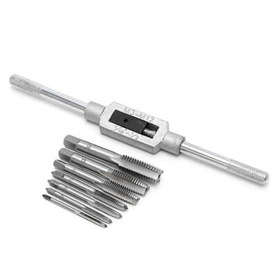 8pcs Thread Metric Machine Hand Screw Thread Plug Taps Set M3 M4 M5 M6 M8 M10 M12 with 1pcs Adjustable Tap Wrench 116-12
8pcs Thread Metric Machine Hand Screw Thread Plug Taps Set M3 M4 M5 M6 M8 M10 M12 with 1pcs Adjustable Tap Wrench 116-12