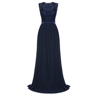 CAZDZY Scoop Neck Sashes Lace A Line Evening Dress
