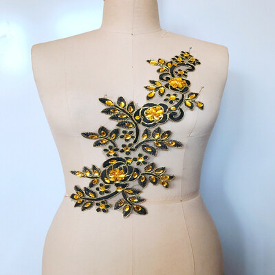 sew on black lace applique rhinestones trim patches with Golden wire edge Delicate embroidered 3615cm
sew on black lace applique rhinestones trim patches with Golden wire edge Delicate embroidered 3615cm