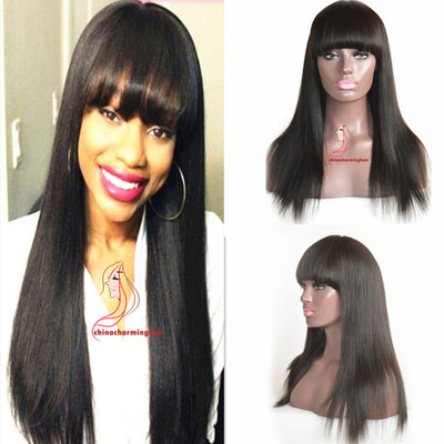 virgin Human hair wig with bangs long straight bang human hair wig natural color full wig for black girls
virgin Human hair wig with bangs long straight bang human hair wig natural color full wig for black girls