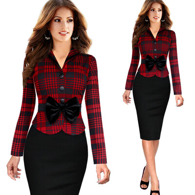 Women Elegant Faux Twinset Lapel Tartan Houndstooth Detachable Bow Belted Peplum Patchwork Work Office Sheath Dress
Women Elegant Faux Twinset Lapel Tartan Houndstooth Detachable Bow Belted Peplum Patchwork Work Office Sheath Dress