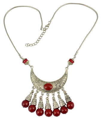 Idealway Bohemia Vintage Silver Alloy Snake Chain Moon Shape Red Turquoise Beads Tassel Pendant Necklace Women Jewelry
Idealway Bohemia Vintage Silver Alloy Snake Chain Moon Shape Red Turquoise Beads Tassel Pendant Necklace Women Jewelry