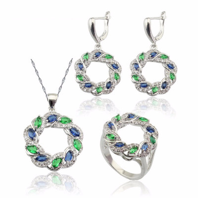 Circle Blue&Green Stone Bridal Jewelry Sets For Women Necklace Dangle Drop Earrings Ring Free Gift Box
Circle Blue&Green Stone Bridal Jewelry Sets For Women Necklace Dangle Drop Earrings Ring Free Gift Box