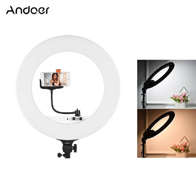 Romacci Andoer 18inch LED Video Ring Light Fillin Lamp Studio Photography Lighting 80W Dimmable 3200K5800K Bicolor with Phone H
Romacci Andoer 18inch LED Video Ring Light Fillin Lamp Studio Photography Lighting 80W Dimmable 3200K5800K Bicolor with Phone H
