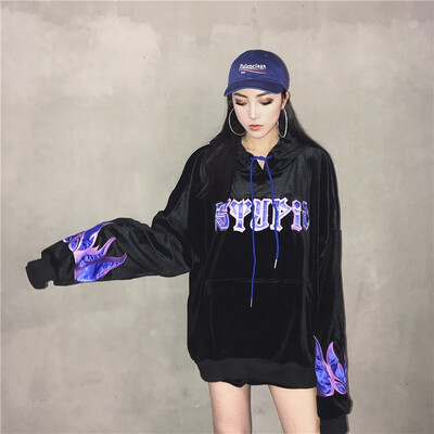 Fire Embroidery Velour Loose Harajuku Hoodies Women Extra Long Sleeve Velvet Girl Tracksuit Kpop Clothes Sweatshirt And Pullover
Fire Embroidery Velour Loose Harajuku Hoodies Women Extra Long Sleeve Velvet Girl Tracksuit Kpop Clothes Sweatshirt And Pullover