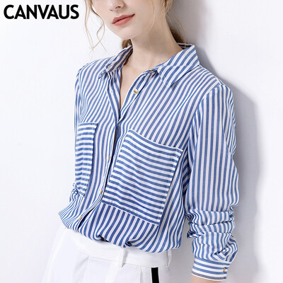 Canvaus Spring Summer New Blue And White Vertical Striped Commuter Simple Long Sleeve Creative Pocket Shirt Blouse
Canvaus Spring Summer New Blue And White Vertical Striped Commuter Simple Long Sleeve Creative Pocket Shirt Blouse