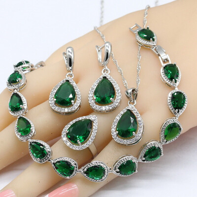 925 Silver Jewelry Sets For Women Water Drop Green Emerald Bracelet Earrings Necklace Pendant Rings
925 Silver Jewelry Sets For Women Water Drop Green Emerald Bracelet Earrings Necklace Pendant Rings