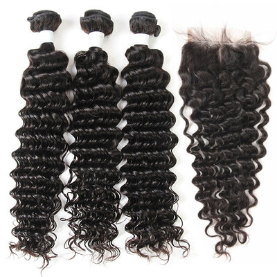 8A Indian Virgin Hair Deep Wave With Closure 3 Bundles Indian Deep Curly Human Hair Weaves And Lace Closure 4Pcs Lot Natural Black
8A Indian Virgin Hair Deep Wave With Closure 3 Bundles Indian Deep Curly Human Hair Weaves And Lace Closure 4Pcs Lot Natural Black