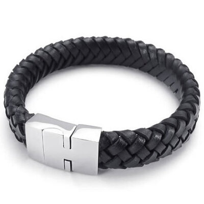 Hpolw Mens Black Genuine Leather&Stainless Steel Hand woven Magnetic ClaspSpring buckle BraceletBangle
Hpolw Mens Black Genuine Leather&Stainless Steel Hand woven Magnetic ClaspSpring buckle BraceletBangle