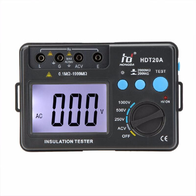 HD HDT20A Insulation Resistance Tester Meter Megohmmeter Voltmeter 1000V w LCD Backlight
HD HDT20A Insulation Resistance Tester Meter Megohmmeter Voltmeter 1000V w LCD Backlight