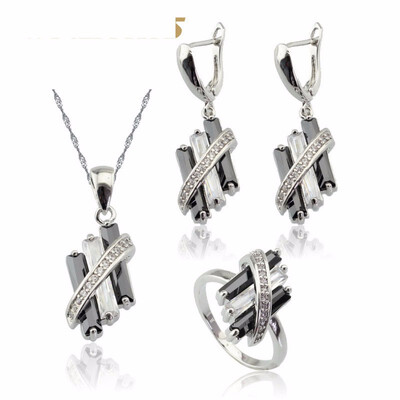 Geometry Black&White Stone Silver Plated Bridal Jewelry Sets for Women wedding Choker Dangle Earrings Ring Free Gift Box
Geometry Black&White Stone Silver Plated Bridal Jewelry Sets for Women wedding Choker Dangle Earrings Ring Free Gift Box