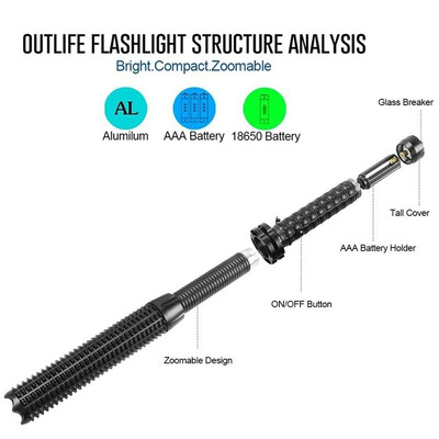 Self Defense Tactical Led Flashlight 3800LM Zoomable XML-T6 18650 Rechargeable Battery or 3 AAA Battery Torches LED Flashlight
Self Defense Tactical Led Flashlight 3800LM Zoomable XML-T6 18650 Rechargeable Battery or 3 AAA Battery Torches LED Flashlight