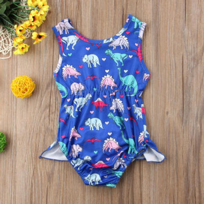 Lovely Newborn Baby Girl Cartoon Dinosaur Ruffle Romper Jumpsuit Sunsuit Outfits