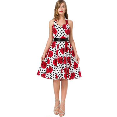 Sexy Women Dresses Dot Floral Print 50s 60s Floral Halter Strapless Retro Vintage Summer Dress Backless Skater Party Dress
Sexy Women Dresses Dot Floral Print 50s 60s Floral Halter Strapless Retro Vintage Summer Dress Backless Skater Party Dress