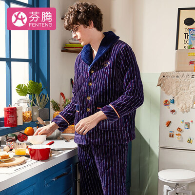 Fenton thickening plus velvet three-layer quilted mens pajamas 2018 autumn&winter new striped English plush lapel cardigan casual home service M98950970 Baolan
Fenton thickening plus velvet three-layer quilted mens pajamas 2018 autumn&winter new striped English plush lapel cardigan casual home service M98950970 Baolan