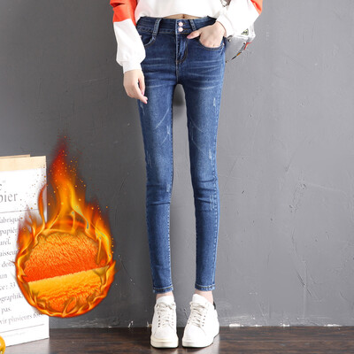 Yu Zhaolin 2018 autumn&winter new Korean version of the high waist thickening pencil pants Slim wild plus velvet denim trousers female YWKN188401 dark blue 27
Yu Zhaolin 2018 autumn&winter new Korean version of the high waist thickening pencil pants Slim wild plus velvet denim trousers female YWKN188401 dark blue 27
