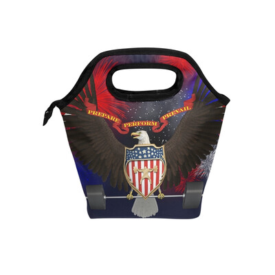 Insulated Lunch Tote Bag Eagle Flag Travel Picnic Lunch Handbags Portable Zipper Lunch Bag Box