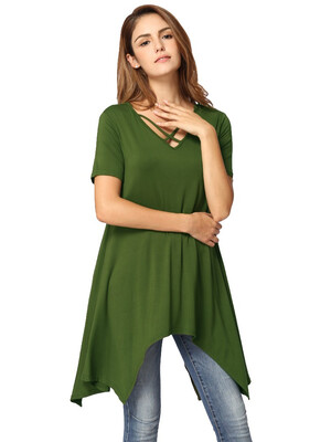 Sexy Women Asymmetric T-Shirt Criss Cross V Neck Short Sleeve Blouse Solid Loose Casual Tunic Top BlackGreyArmy Green
Sexy Women Asymmetric T-Shirt Criss Cross V Neck Short Sleeve Blouse Solid Loose Casual Tunic Top BlackGreyArmy Green
