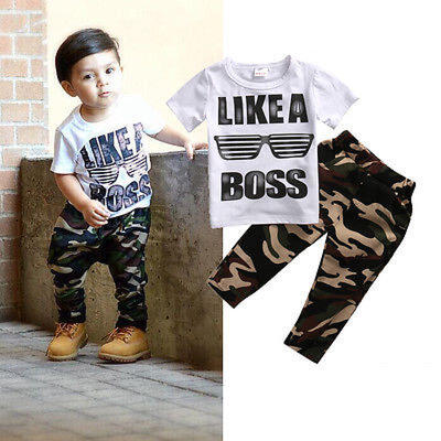 Newborn Toddler Kids Baby Boys Outfits T-shirt TopsCamouflage Pants 2pcs Clothe