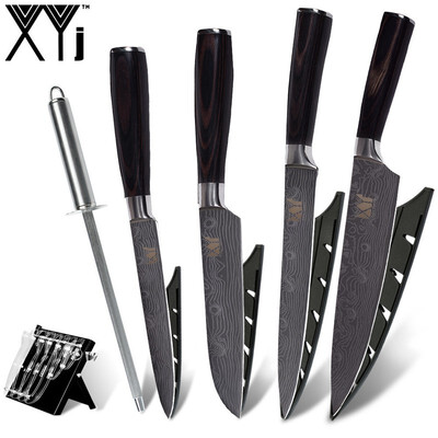 XYj Stainless Steel Kitchen Knife 5" 5" 8" 8" inch Damascus Veins Blade Kitchen Knife Set With Knife Holder Sharpener Bar
XYj Stainless Steel Kitchen Knife 5" 5" 8" 8" inch Damascus Veins Blade Kitchen Knife Set With Knife Holder Sharpener Bar