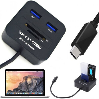 

USB 3.1 Type C 2 Port USB 3.0 Hub SD TF Memory Card Reader Combo For Macbook580317
