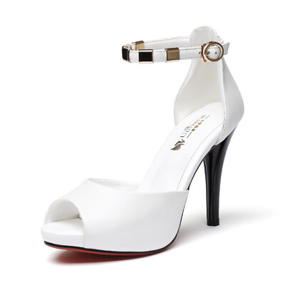 Stuffy Feiyu Женская Сексуальная Рыжая Шея Высокие каблуки Пряжки Полосатые Сандалии C117 Белые 37