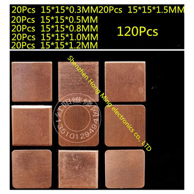 120PCS/Set 15mm x 15mm Thermal Conductive Pads Copper Mat for PC Repair GPU GBA CPU CHIP Memory IC
120PCS/Set 15mm x 15mm Thermal Conductive Pads Copper Mat for PC Repair GPU GBA CPU CHIP Memory IC