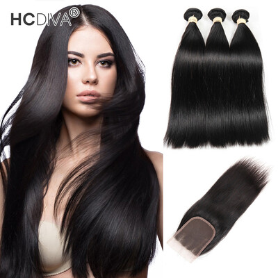 HCDIVA Brazilian Virgin Hair Straight 3 Bundles With Closure Free / Middle/ Three Part Human Hair Bundles with Closure 4 Pcs /lot
HCDIVA Brazilian Virgin Hair Straight 3 Bundles With Closure Free / Middle/ Three Part Human Hair Bundles with Closure 4 Pcs /lot