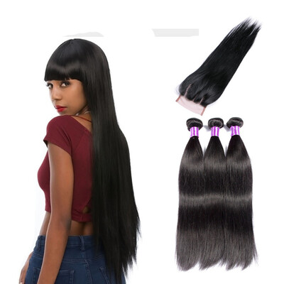 SQ Hair Natural Black Virgin Hair Straight With Closure 3 Bundles Human Hair Weave Straight With 44 Lace closure
SQ Hair Natural Black Virgin Hair Straight With Closure 3 Bundles Human Hair Weave Straight With 44 Lace closure