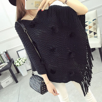 2017 Spring and Autumn New Women's loose tassel shawl sweater coat large size knitted cloak hooded bat shirt
2017 Spring and Autumn New Women's loose tassel shawl sweater coat large size knitted cloak hooded bat shirt