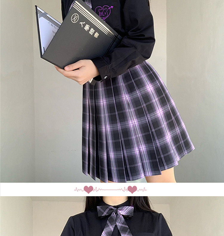 jk制服格裙百褶裙学院风女装裙子盐渍话梅43cm格裙领结名扎s