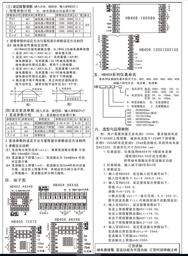 智能数显电流表/h带上下报警输出96/48量程可调hb404t