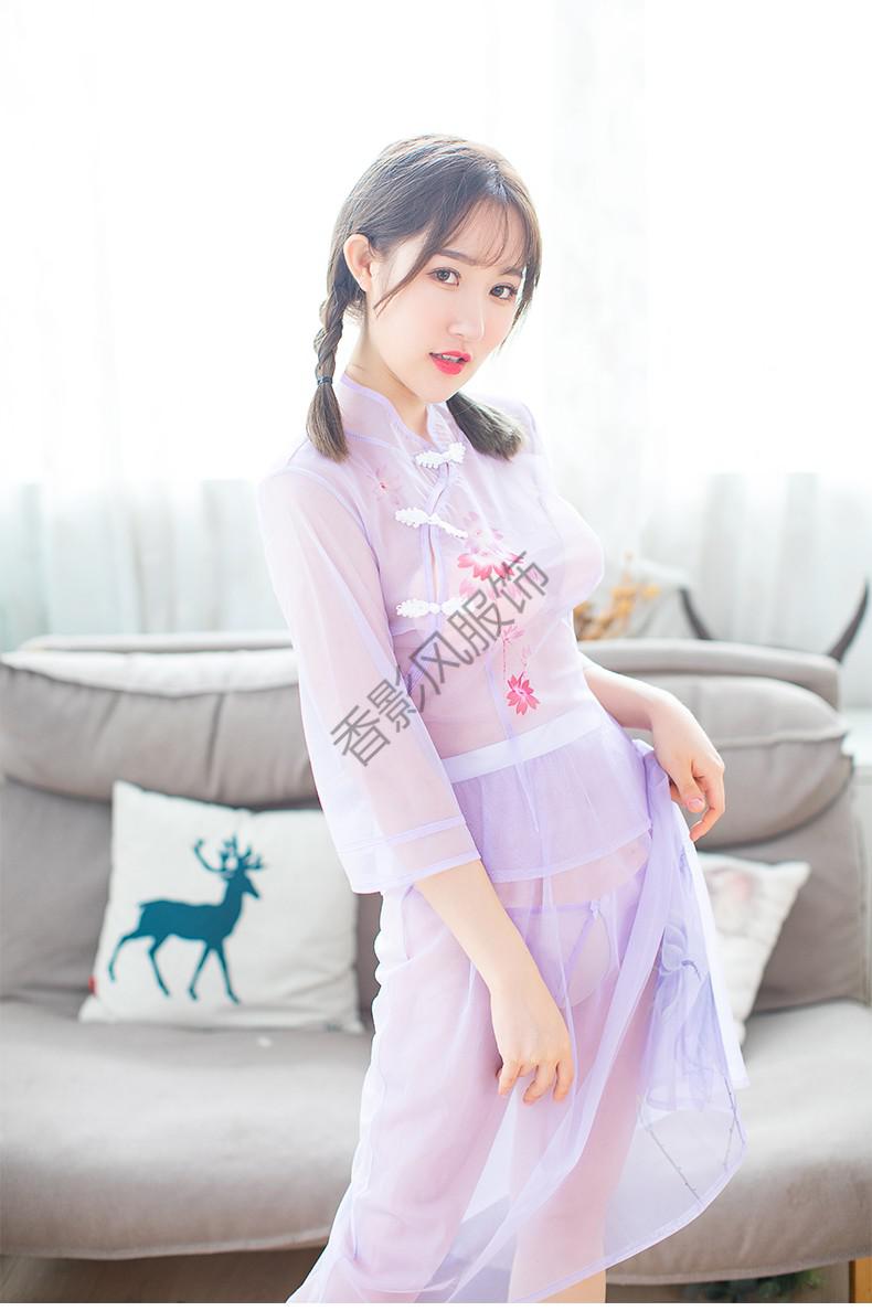香风影复古旗袍式民国风性感睡衣女三件套透明情趣睡裙薄款内衣角色