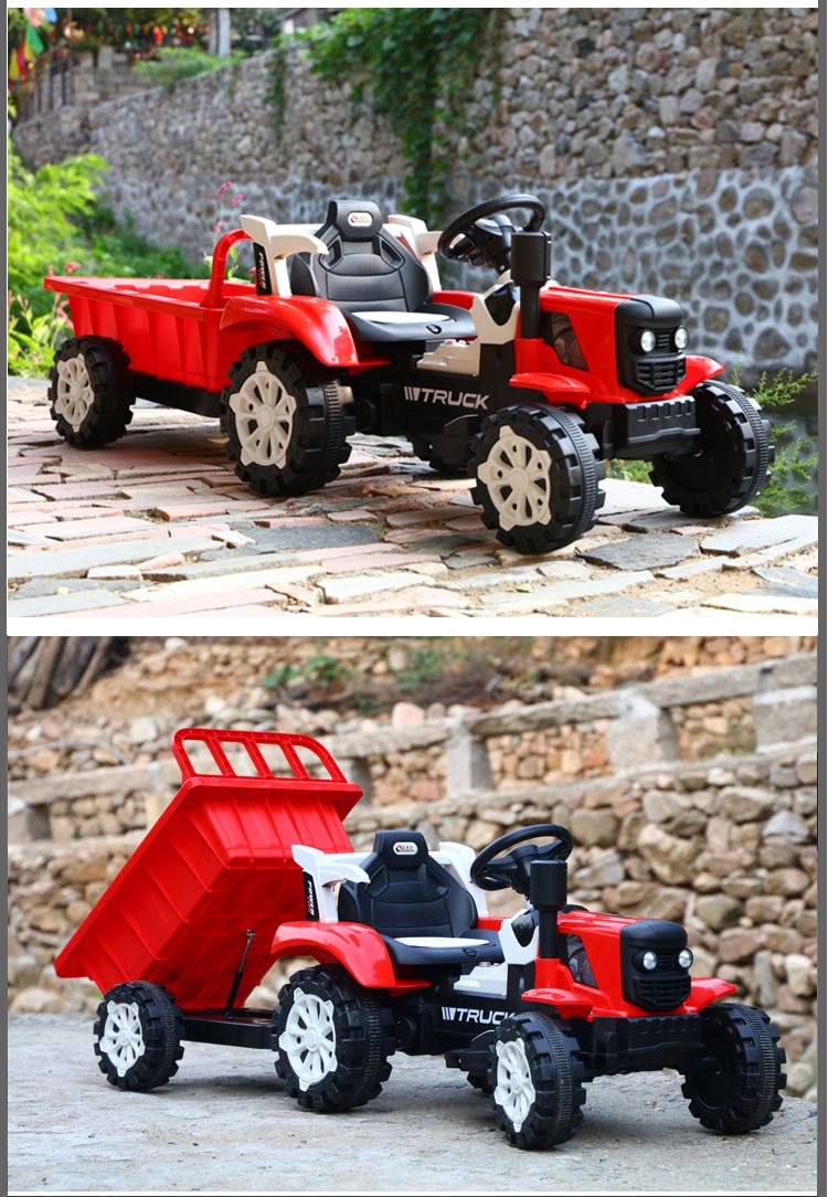 儿童电动车双人 网红拖拉机玩具车可坐人带斗双人车超