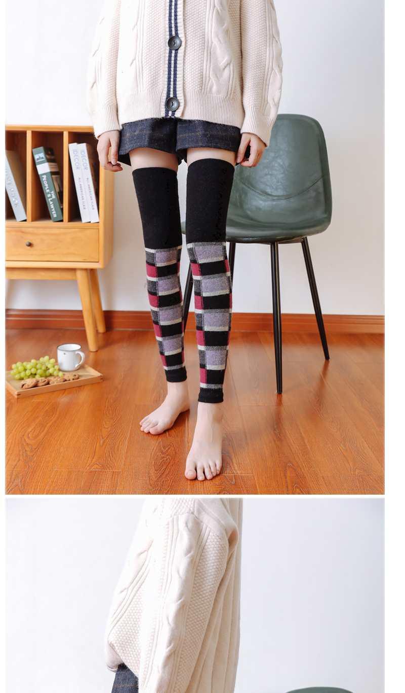女秋冬棉袜秋冬日系保暖厚格子兔羊毛显瘦长筒高筒袜子过膝护腿套靴堆