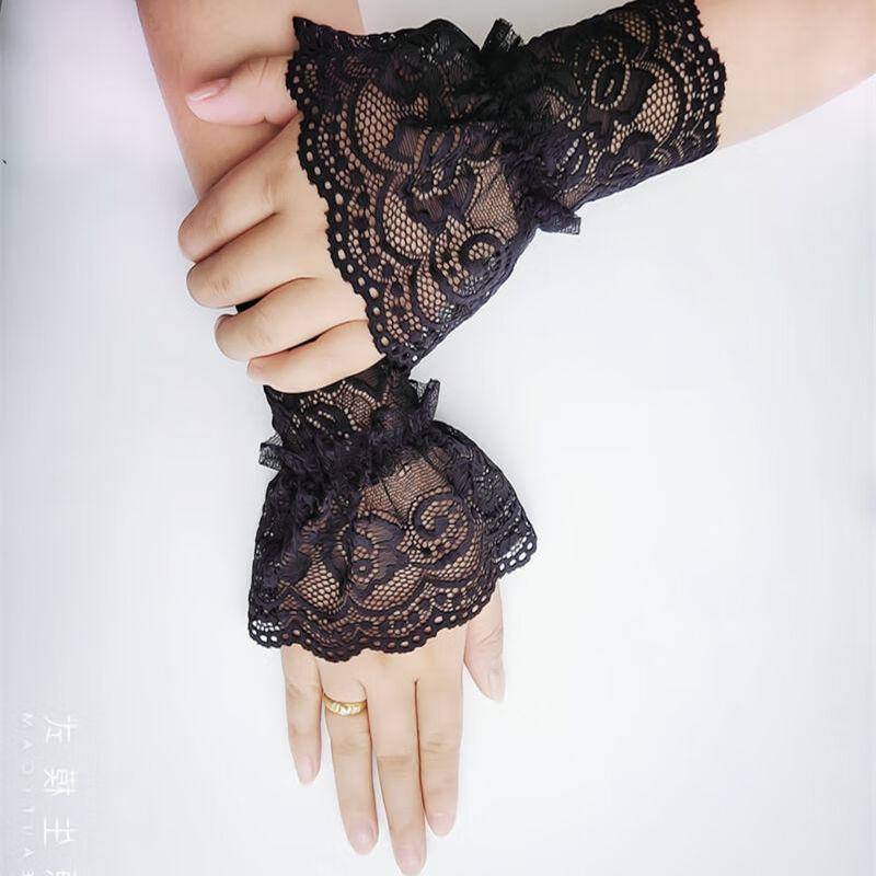 新品假领子女yq蕾丝弹力假袖子女服饰百搭袖口松紧手腕套袖套毛衣卫衣