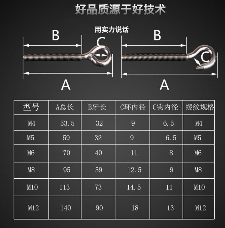 京弗m4m5m6-m20吊环螺丝带圈螺杆304不锈钢环形钩形螺栓 羊眼钩环螺丝