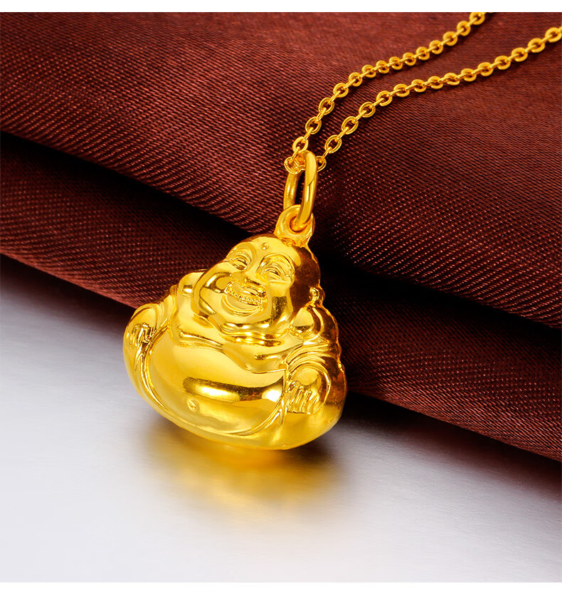 凤雅集珠宝黄金佛吊坠小佛足金999双面佛项链吊坠笑佛大肚笑佛光面