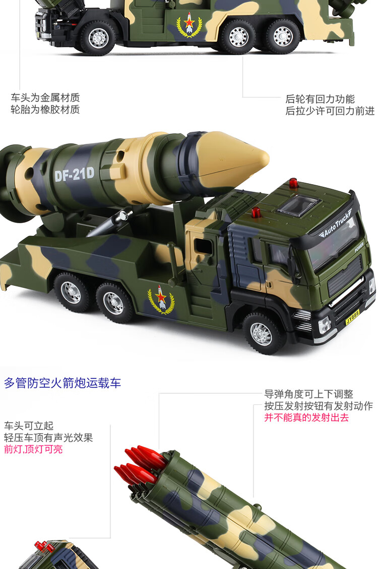 东风卡车模型防空火箭炮东风21d核弹运载军事大卡车儿童仿真合金汽车